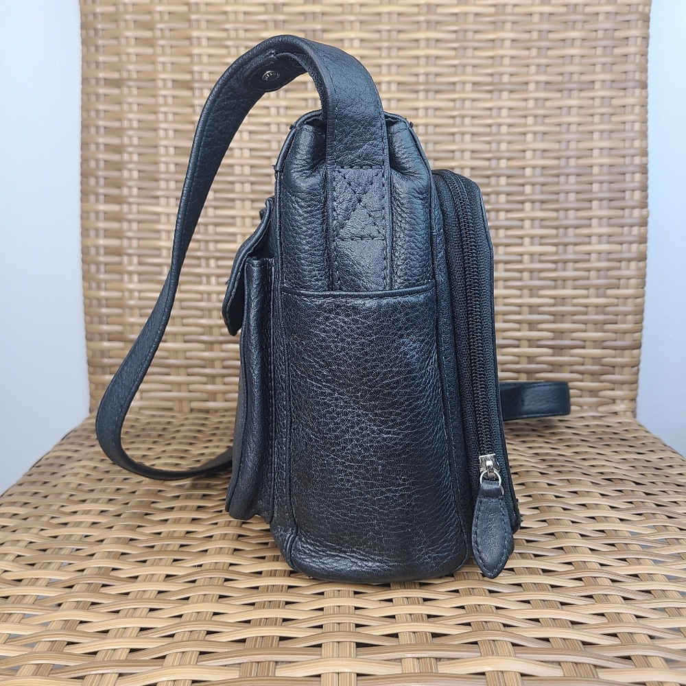 Fossil Black Leather Crossbody Shoulder Purse Bag Adjustable Strap - Picture 5 of 16
